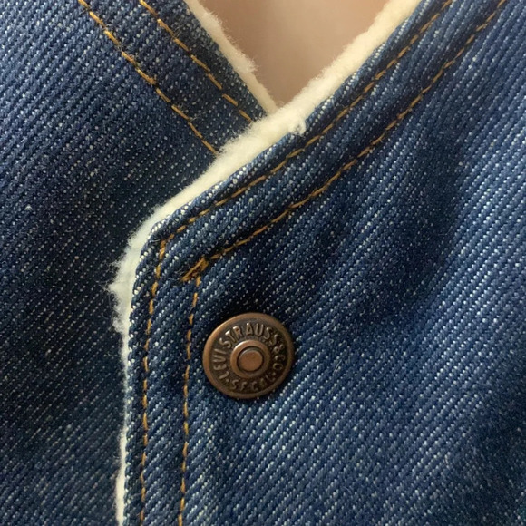 Vintage LEVI'S Jean Vest Denim Sherpa Lined Orange Tab Snap Up Western Large - Picture 4 of 9